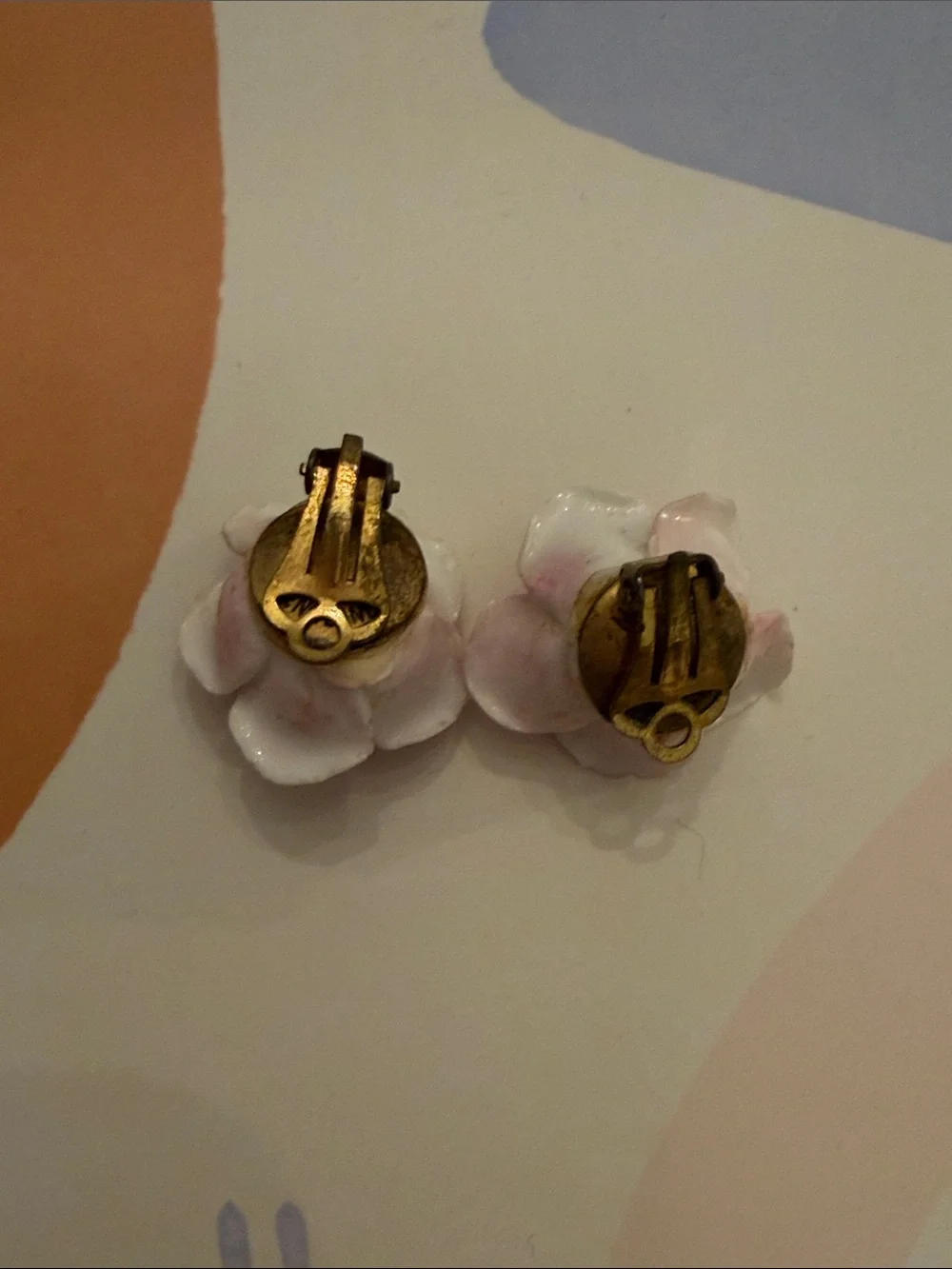 1950s/60s Vintage Porcelain Pink Rose clip on Earrings - Made in England